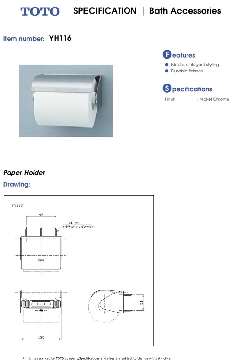 Hộp đựng giấy vệ sinh TOTO YH116 bản vẽ kỹ thuật