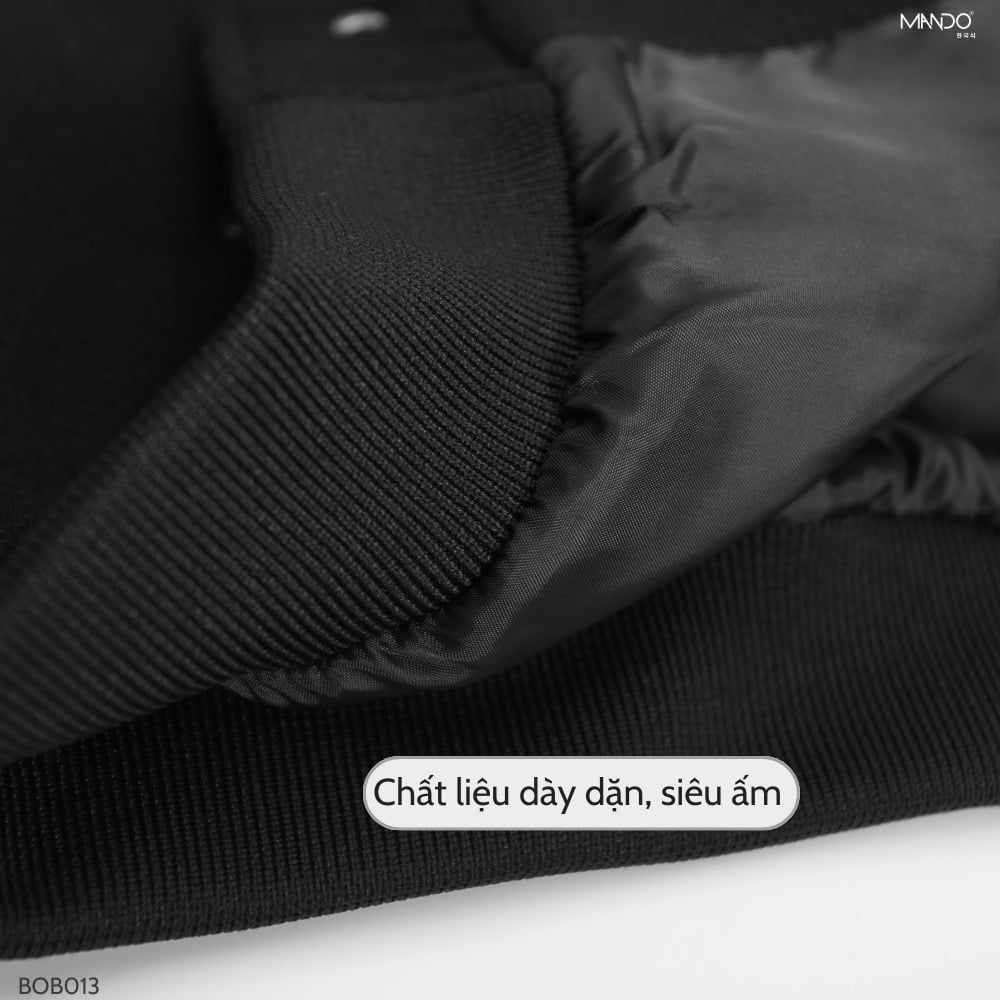  Áo Khoác Bomber Varsity Nam MANDO Vải Dạ Phối Tay Dạ Tweed Form Rộng Phong Cách Unisex Thời Trang Hàn Quốc BOB013 