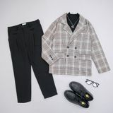  Áo Blazer Nam Dài Tay 1 Lớp MANDO Vải Tuytsi Cao Cấp Họa Tiết Caro Nâu Basic Thời Trang Hàn Quốc AVN015 
