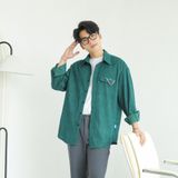  Áo Sơ Mi Nhung Tăm MANDO Dài Tay Dáng Suông Phối Dây Xích Unisex Phong Cách Thời Trang Hàn Quốc - SHT008 