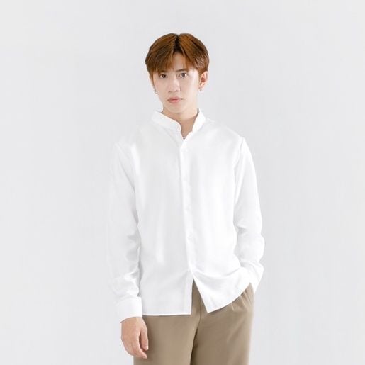  Áo Sơ Mi Trơn Cổ Tàu Dài Tay Nam MANDO 2 Màu Đen Trắng Chất Cotton Form Rộng Basic Unisex Thời Trang Hàn Quốc SMD121 