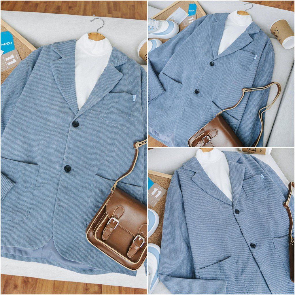  Áo Blazer Xanh Dài Tay Nam MANDO Vest 2 Lớp Chất Vải Nhung Tăm Cao Cấp Form Rộng Basic Unisex Thời Trang Hàn Quốc AVN017 