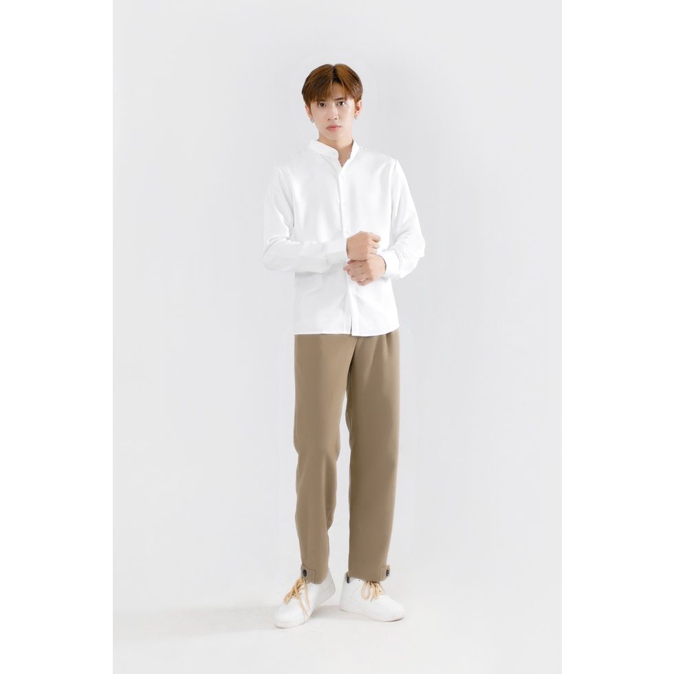  Áo Sơ Mi Trơn Cổ Tàu Dài Tay Nam MANDO 2 Màu Đen Trắng Chất Cotton Form Rộng Basic Unisex Thời Trang Hàn Quốc SMD121 