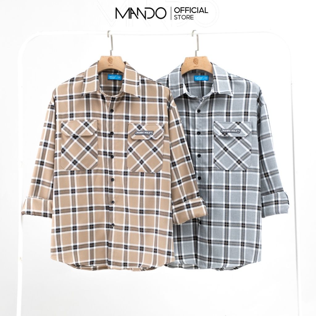  Áo Sơ Mi Nam Flannel MANDO Form Rộng Chất Vải Dạ Mỏng Dài Tay Họa Tiết Kẻ Caro Unisex Thời Trang Hàn Quốc SHT011 