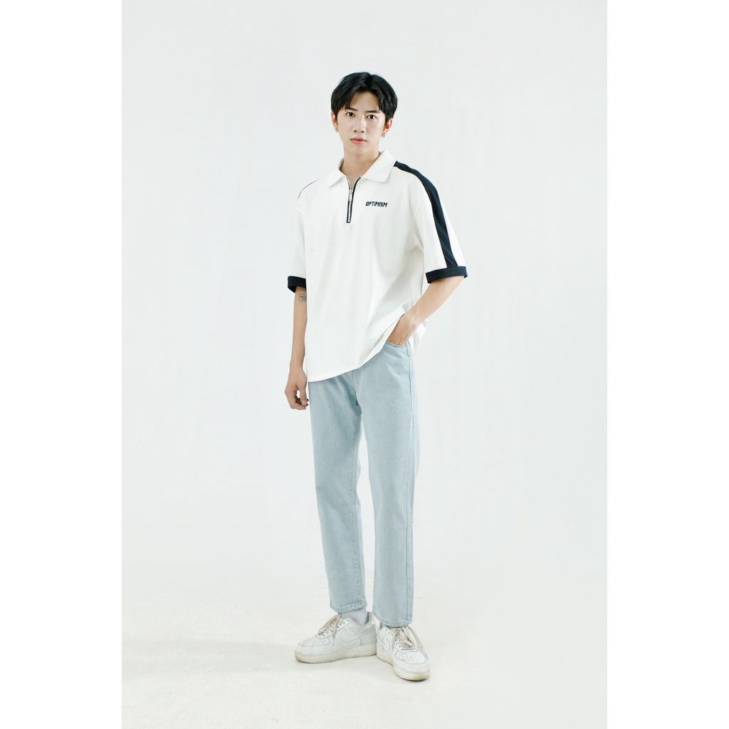  Áo Phông Polo Trắng Nam Sọc Tay Đen MANDO Tay Lỡ Cotton Cao Cấp Form Rộng Basic Unisex Thời Trang Hàn Quốc PDN130 