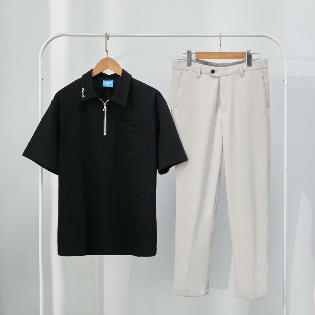  Áo Polo Khóa Kéo Nam MANDO Chất Liệu Cá Sấu Cổ Khóa Zip Form Rộng Basic Unisex Thời Trang Hàn Quốc - POL003 