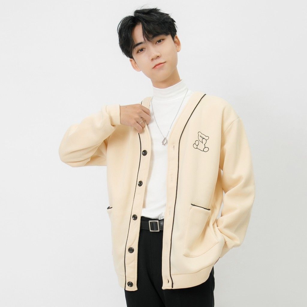  Áo Khoác Cardigan Nam MANDO Trơn Dài Tay Nỉ Trần Bông Cao Cấp Form Rộng Basic Unisex Thời Trang Hàn Quốc NDN077 