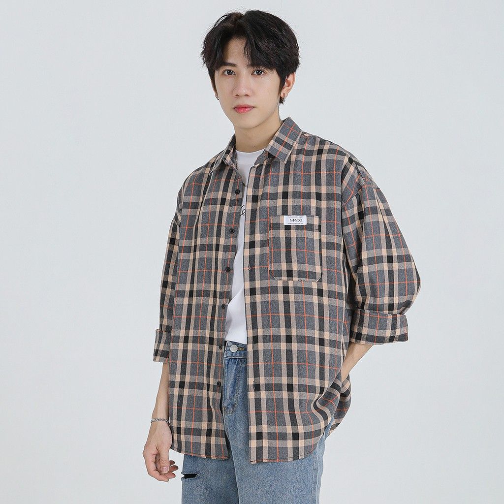 Áo sơ mi nam kẻ caro trắng ghi AXH107  Shop áo xuân hè