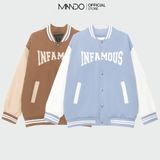  Áo Khoác Bomber Varsity Nam MANDO Vải Gió Phối Tay Form Rộng Phong Cách Unisex Thời Trang Hàn Quốc BOB010 