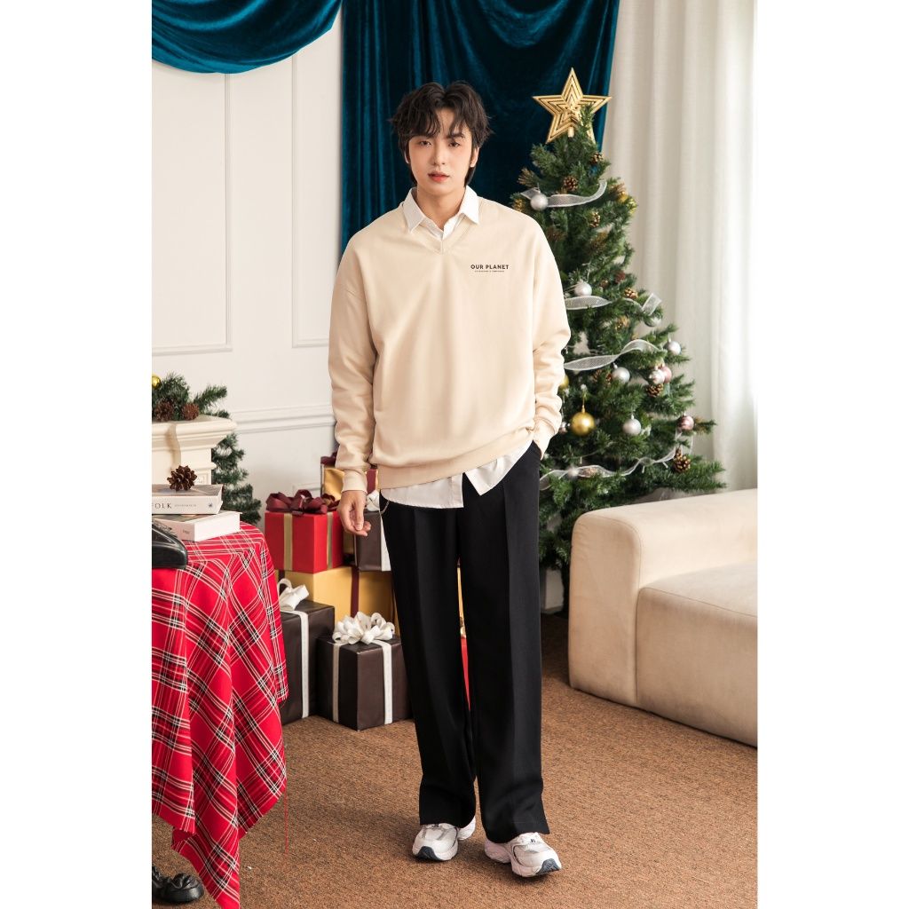  Áo Sweater Nỉ Nam Cổ Tim MANDO Chất Liệu Nỉ Cào Cotton Mềm Mịn Form Rộng Phong Cách Hàn Quốc - SWT007 