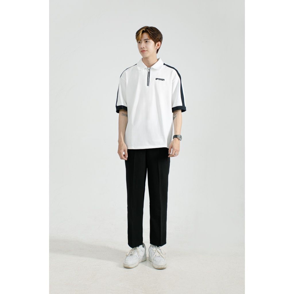  Áo Phông Polo Trắng Nam Sọc Tay Đen MANDO Tay Lỡ Cotton Cao Cấp Form Rộng Basic Unisex Thời Trang Hàn Quốc PDN130 