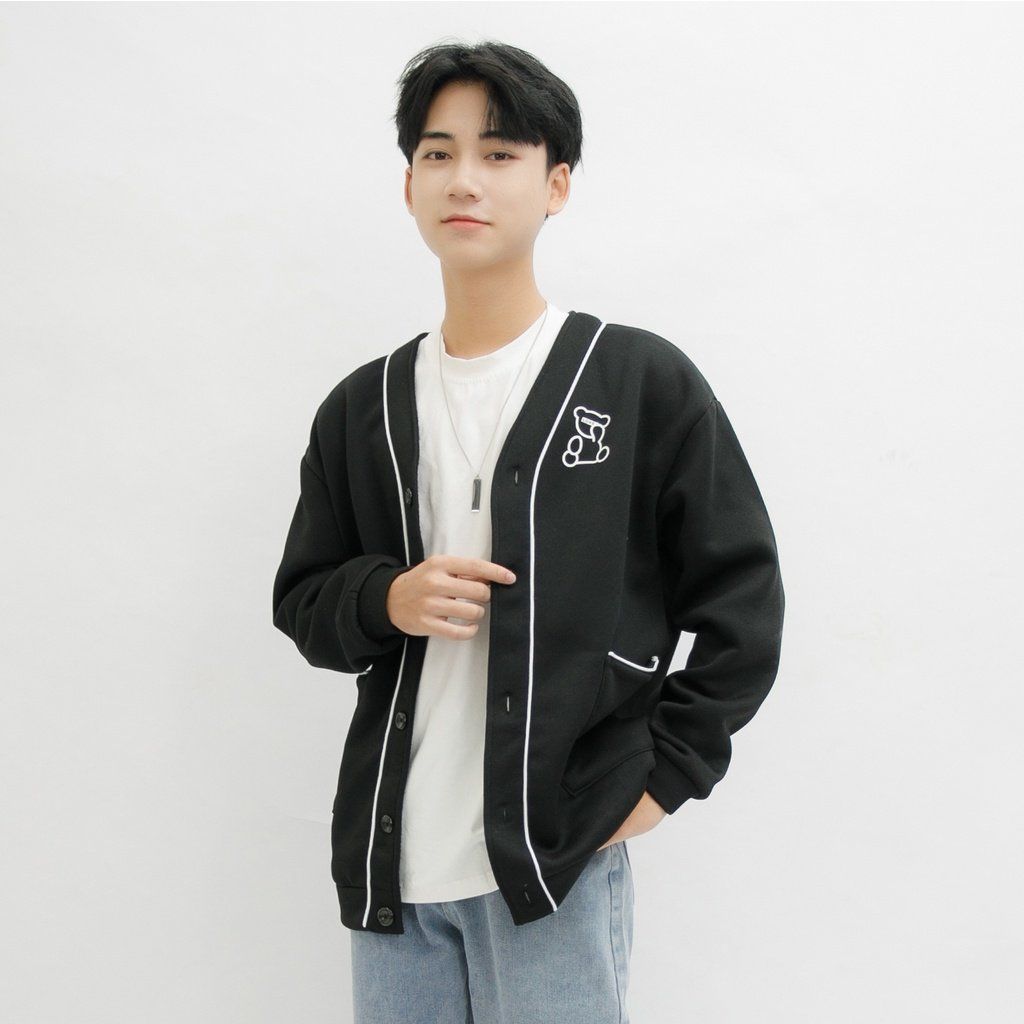  Áo Khoác Cardigan Nam MANDO Trơn Dài Tay Nỉ Trần Bông Cao Cấp Form Rộng Basic Unisex Thời Trang Hàn Quốc NDN077 