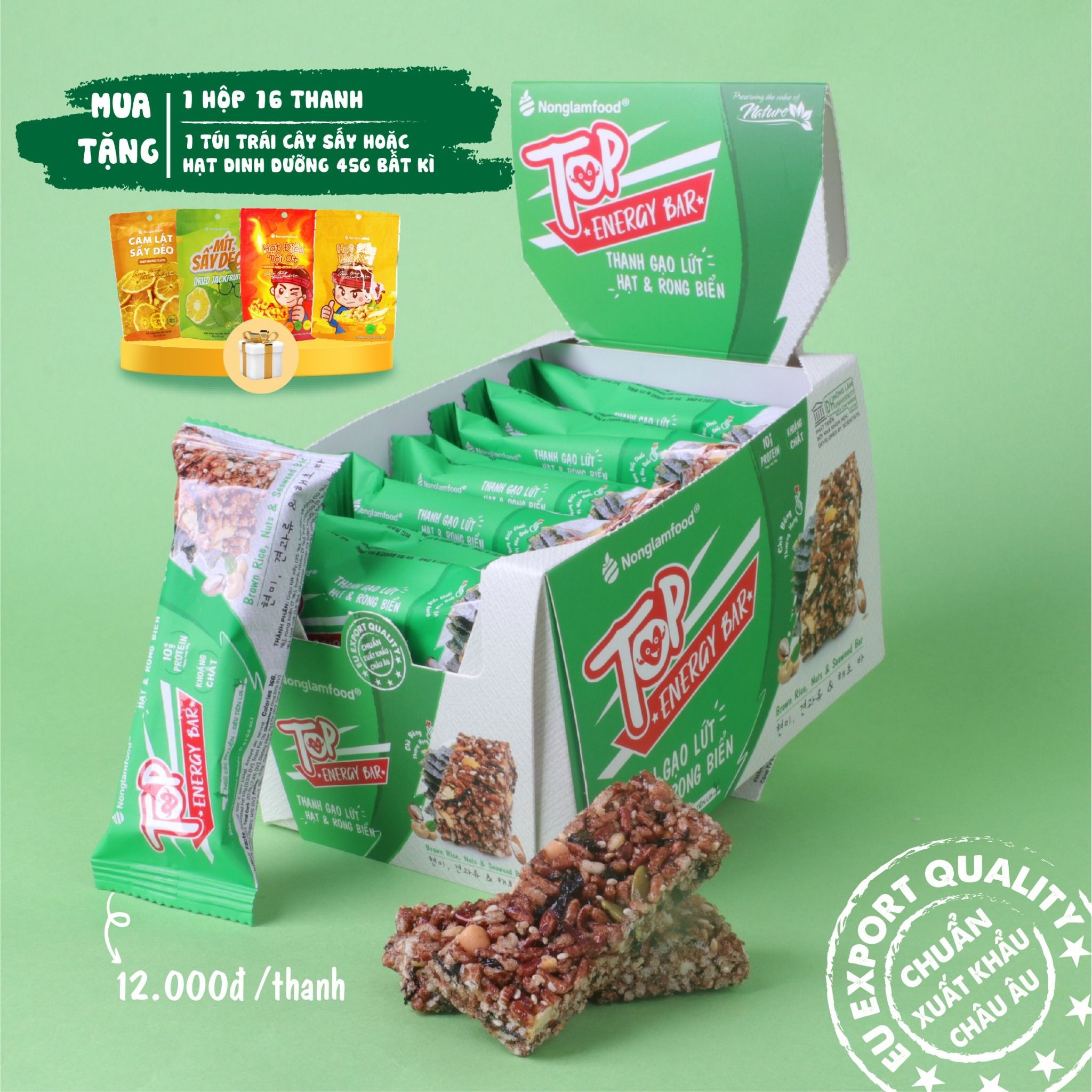 THANH GẠO LỨT HẠT & RONG BIỂN NONGLAMFOOD HỘP 16 THANH 272G| ĂN VẶT TỐT CHO SỨC KHỎE| HEALTHY SNACK
