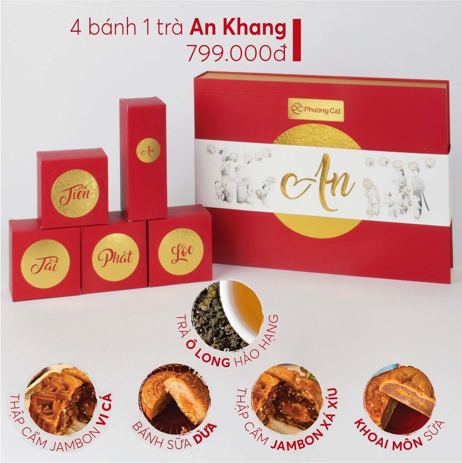 Bánh trung thu Phượng Cát An Khang - hộp 4 bánh 1 trà oloong