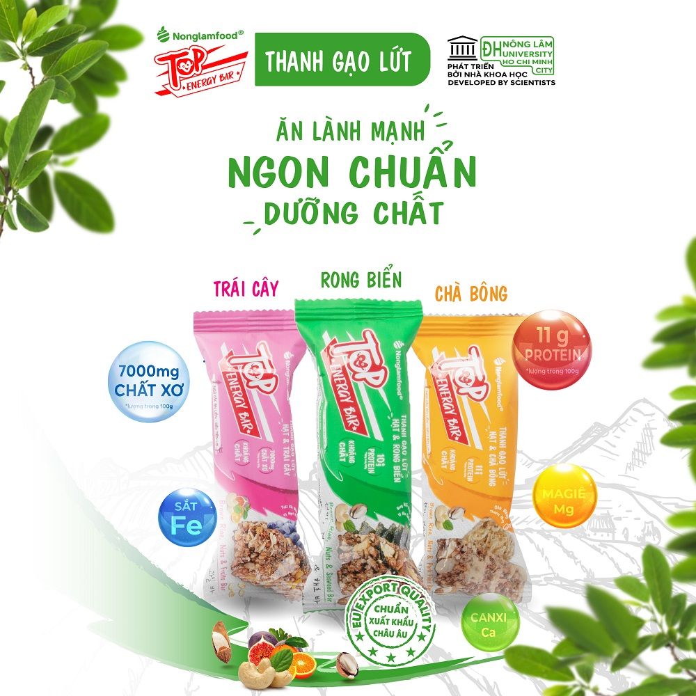 Thanh gạo lứt Top Energy Bar hạt & chà bông 17g | Tốt cho sức khỏe | Healthy Snack