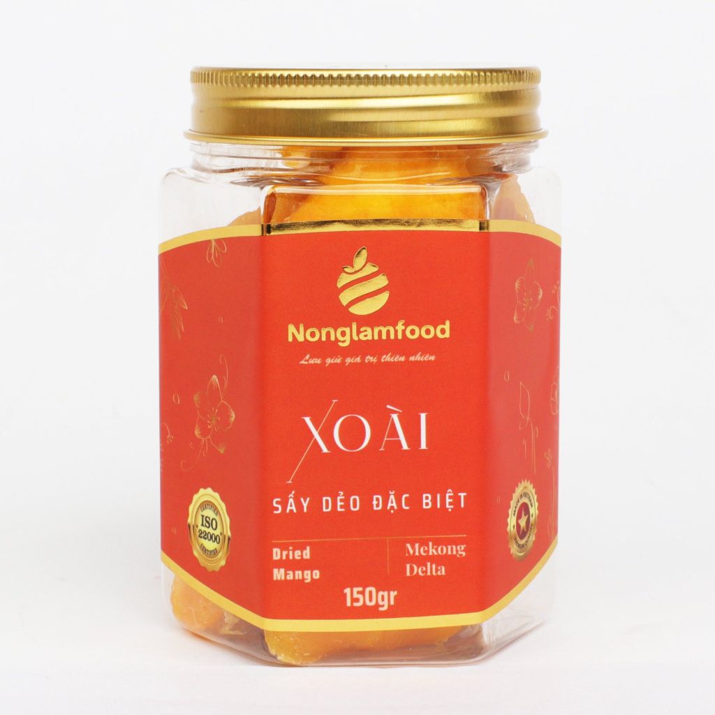 XOÀI SẤY DẺO THƯỢNG HẠNG NONGLAMFOOD HŨ 150G  | HŨ LỤC GIÁC ĐẶC BIỆT | QUÀ TẶNG CAO CẤP