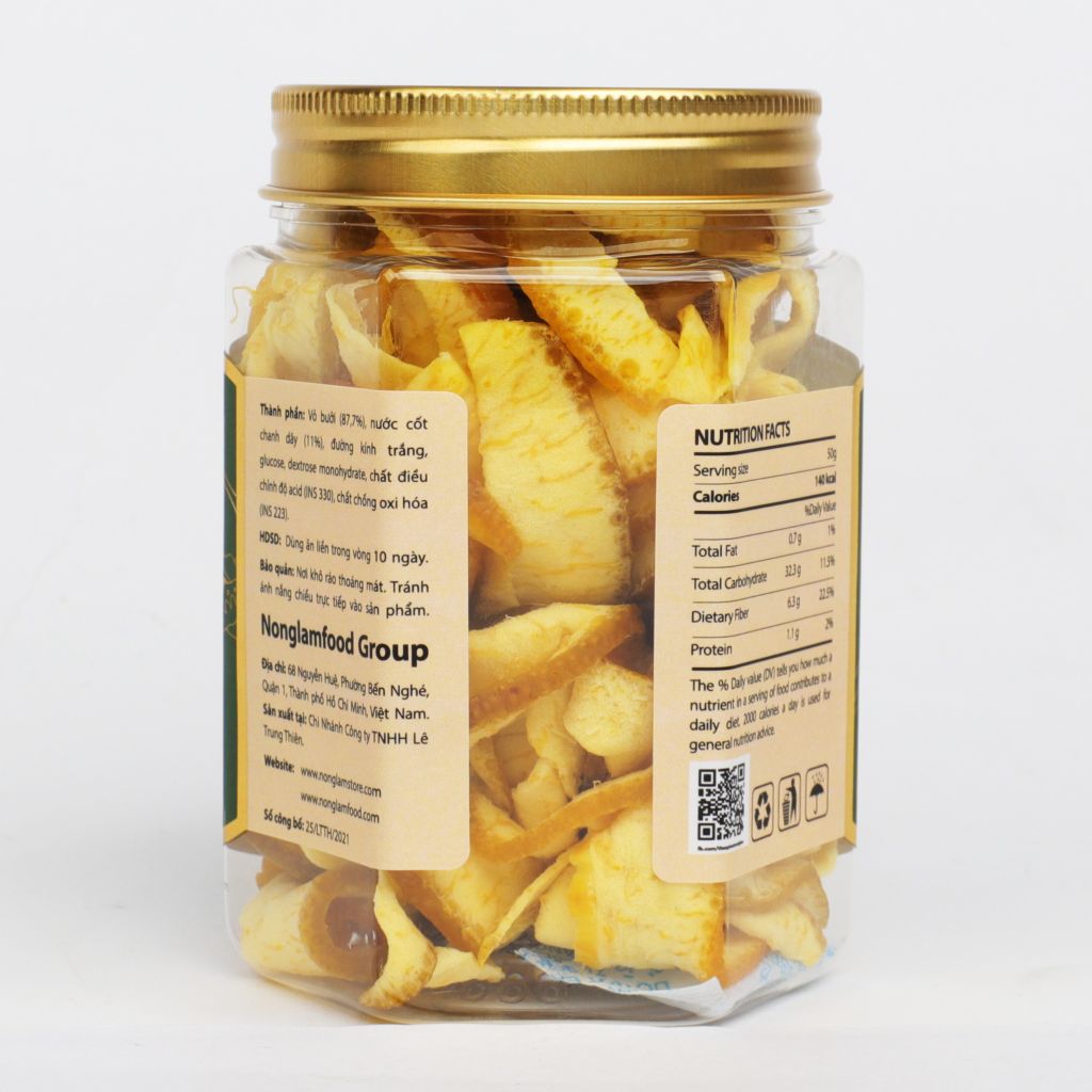VỎ BƯỞI CHANH DÂY SẤY DẺO NONGLAMFOOD HŨ 100G | HỦ LỤC GIÁC ĐẶC BIỆT | QUÀ TẶNG CAO CẤP