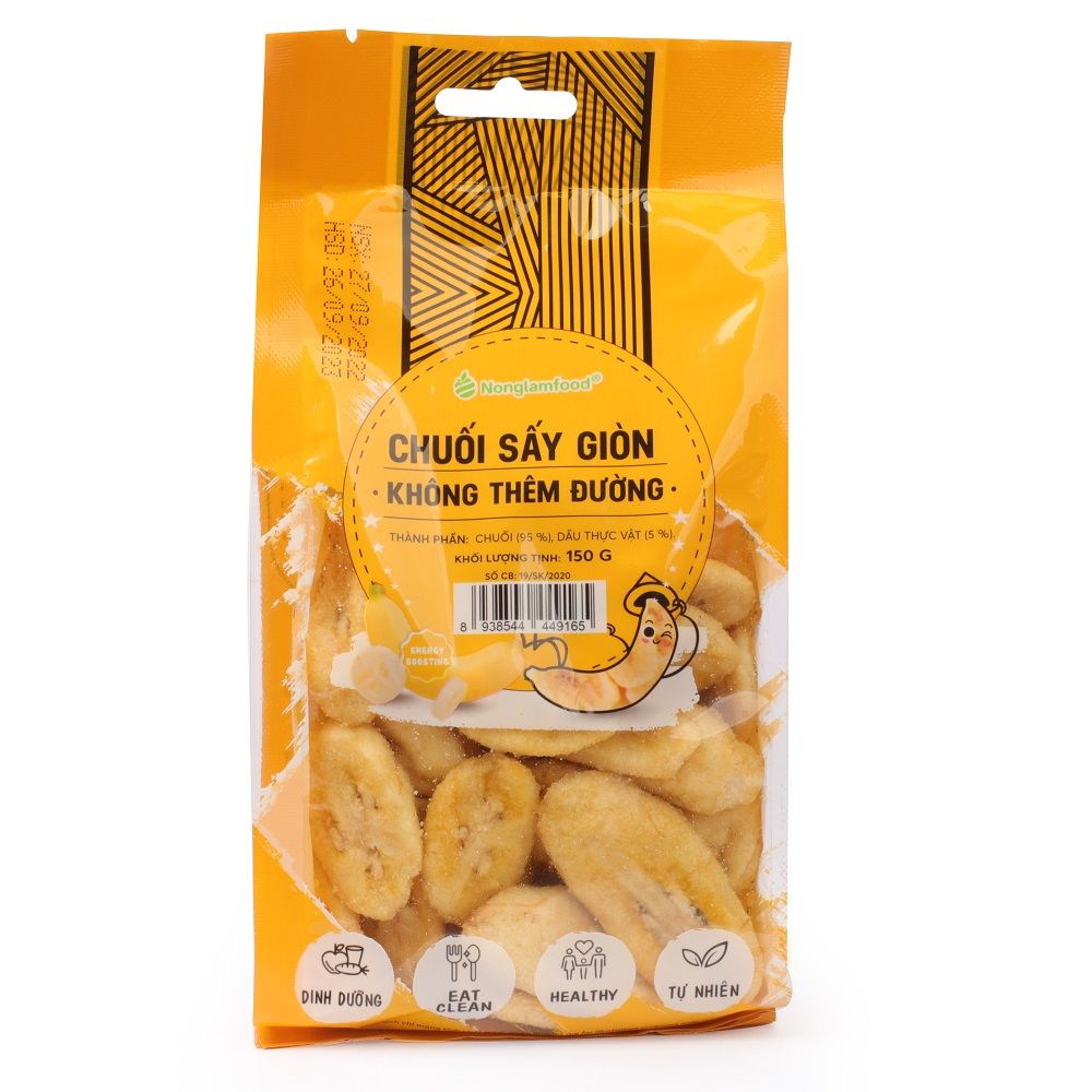 CHUỐI SẤY GIÒN NONGLAMFOOD TÚI 150G | BANANA CHIPS