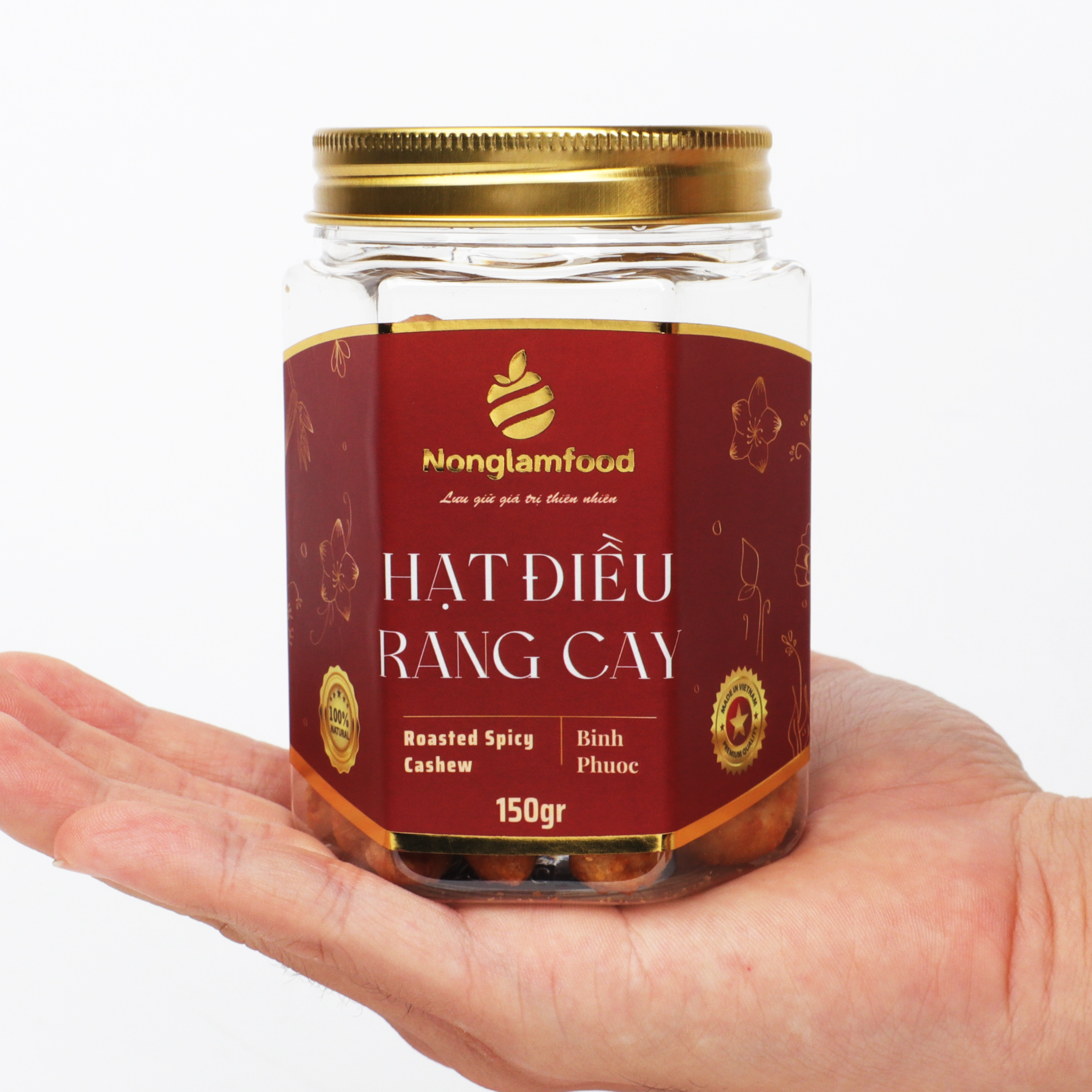 HẠT ĐIỀU BÌNH PHƯỚC RANG CAY NONGLAMFOOD HŨ 150G | HŨ LỤC GIÁC ĐẶC BIỆT | QUÀ TẶNG CAO CẤP
