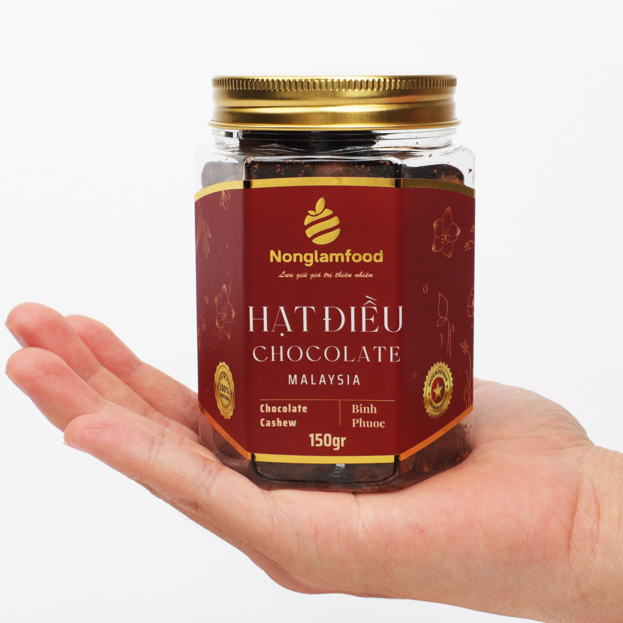 HẠT ĐIỀU CHOCOLATE MALAYSIA NONGLAMFOOD HŨ 150G | HŨ LỤC GIÁC ĐẶC BIỆT | QUÀ TẶNG CAO CẤP