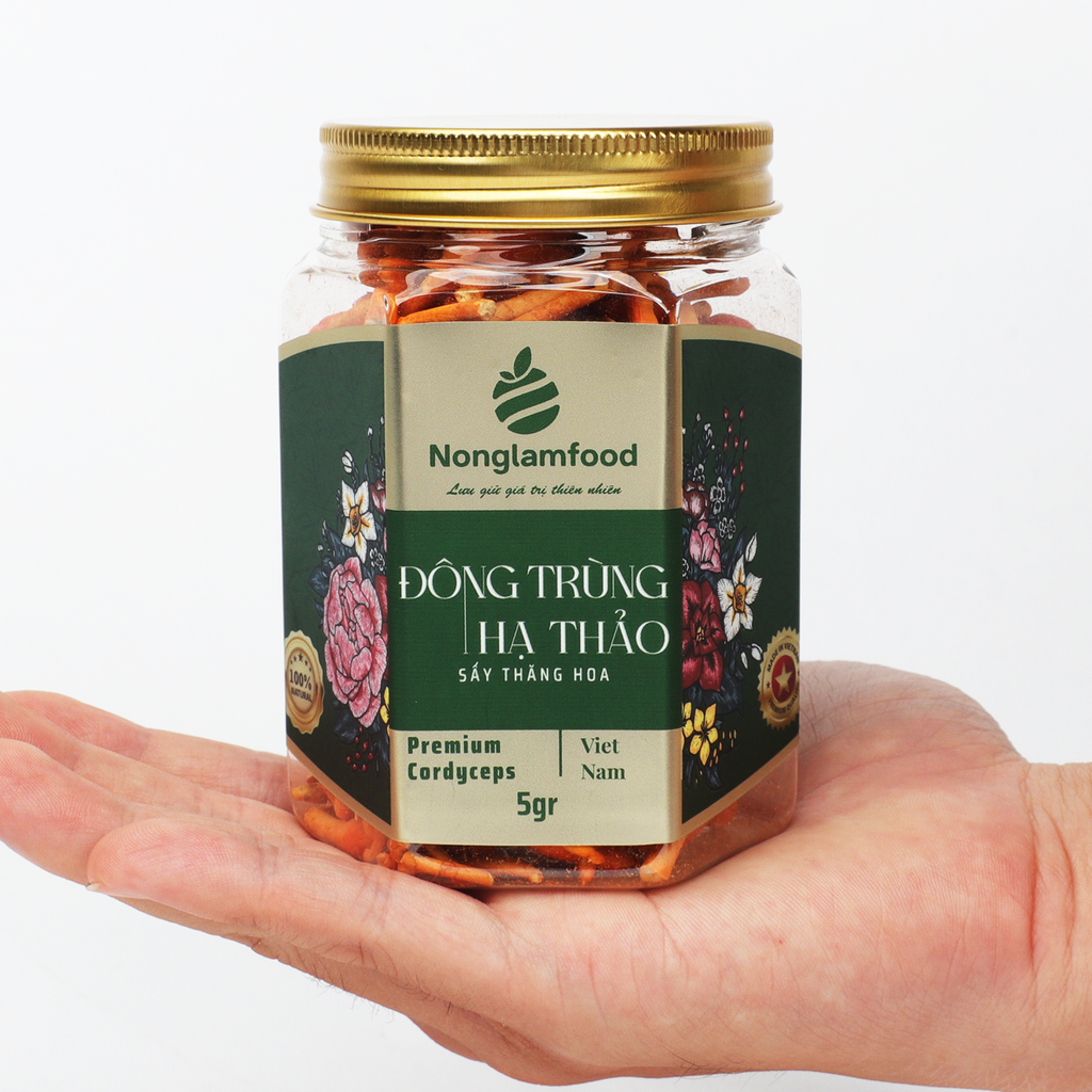 ĐÔNG TRÙNG HẠ THẢO SẤY THĂNG HOA NONGLAMFOOD HŨ 150G  | HŨ LỤC GIÁC ĐẶC BIỆT | QUÀ TẶNG CAO CẤP