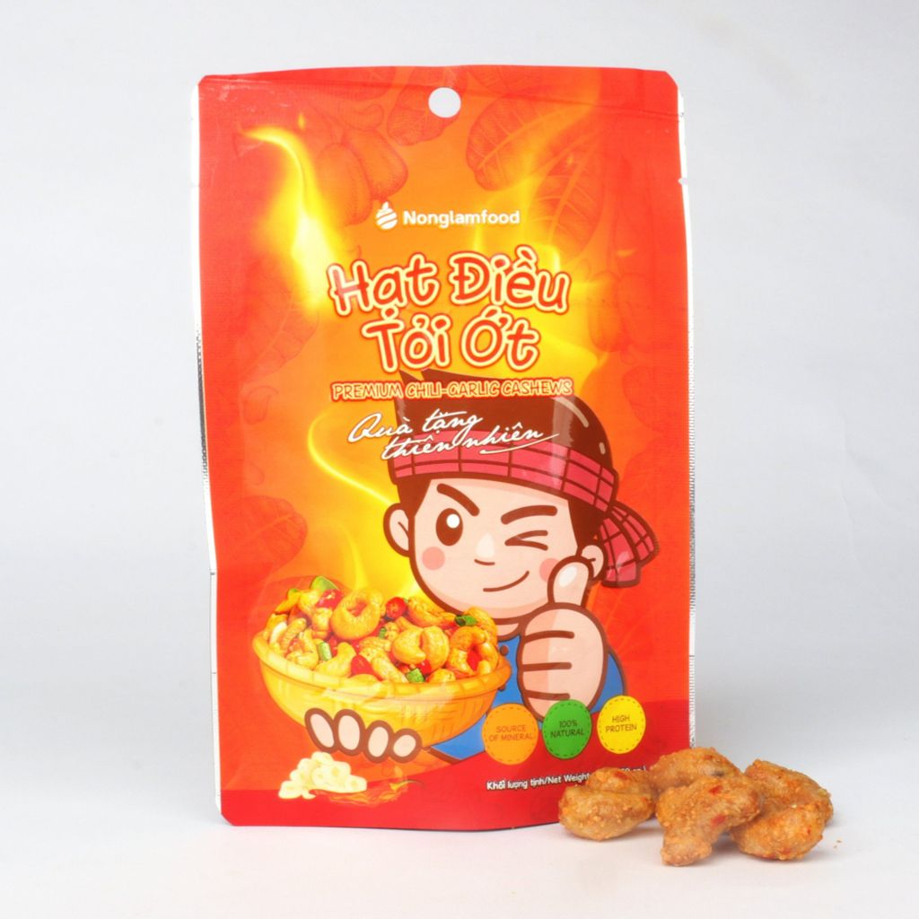 HẠT ĐIỀU TỎI ỚT NONGLAMFOOD TÚI 45G | PREMIUM CHILI-GARLIC CASHEWS