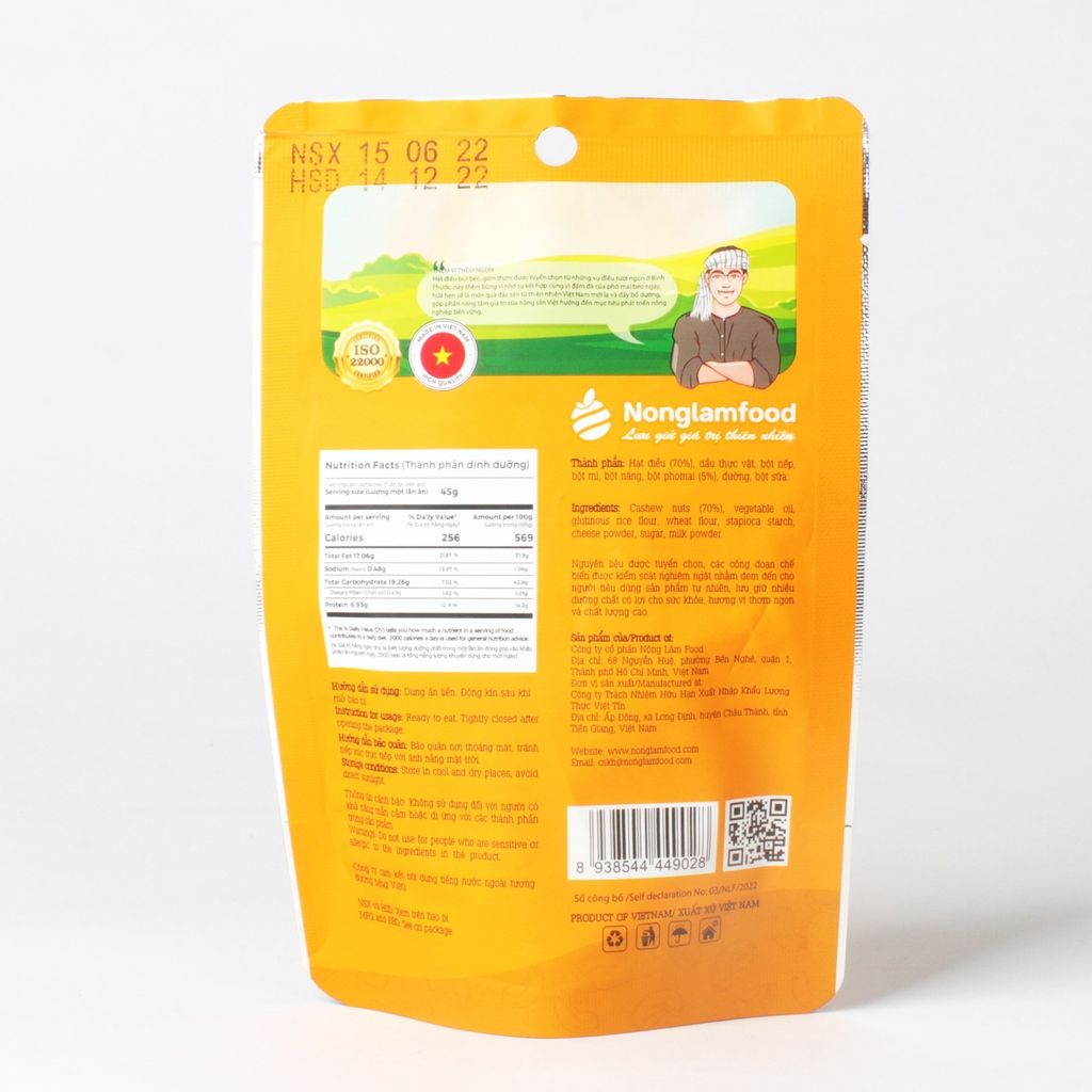 HẠT ĐIỀU PHÔ MAI NONGLAMFOOD TÚI 45G | PREMIUM CHEESE CASHEWS