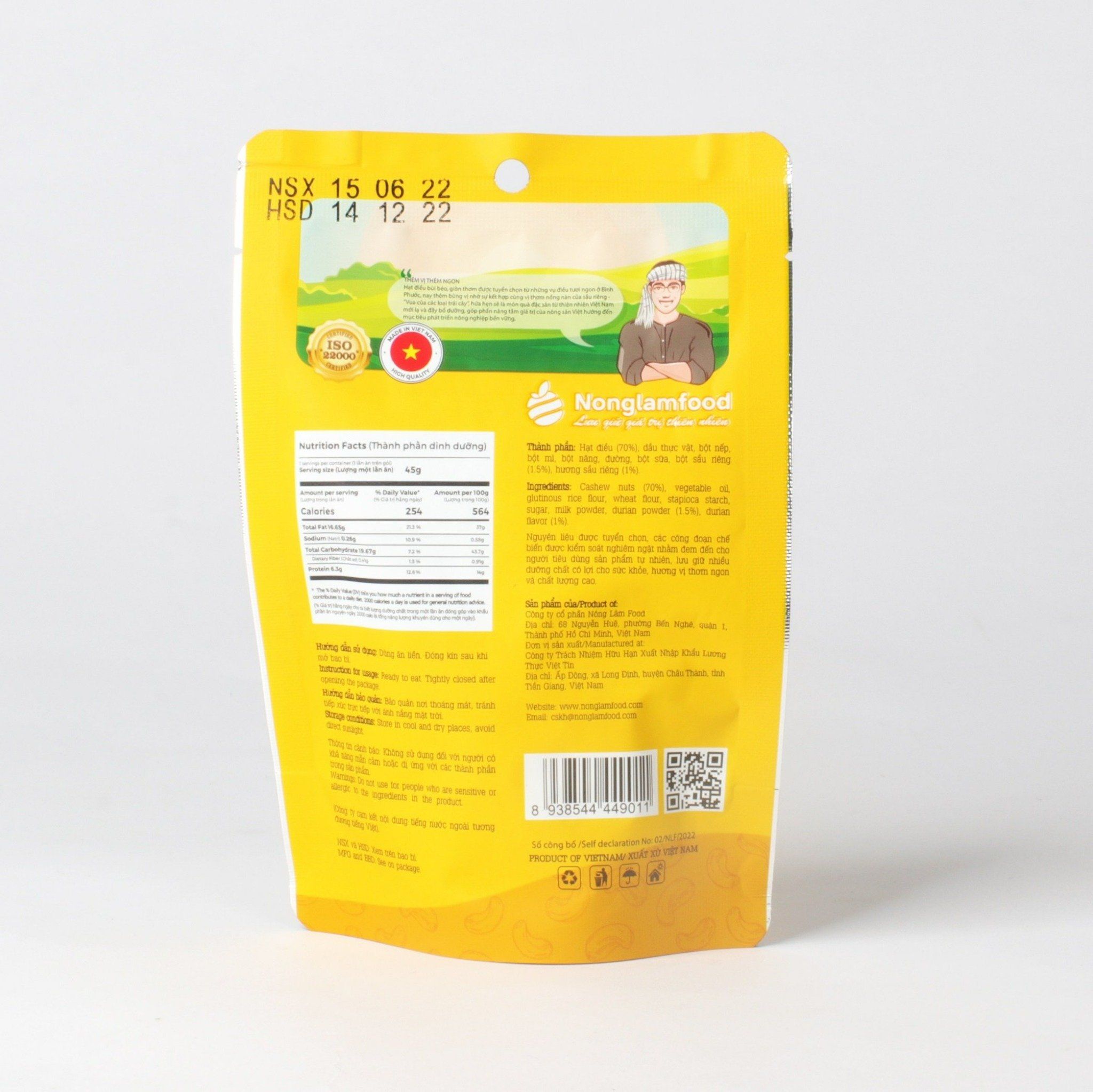 Hạt điều sầu riêng Nonglamfood túi 45g | Premium durian cashews