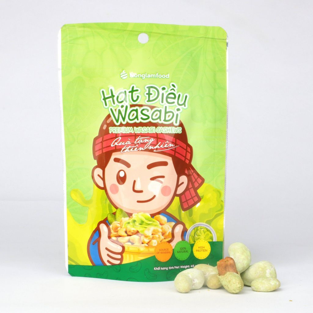 HẠT ĐIỀU WASABI NONGLAMFOOD TÚI 45G | PREMIUM WASABI CASHEWS