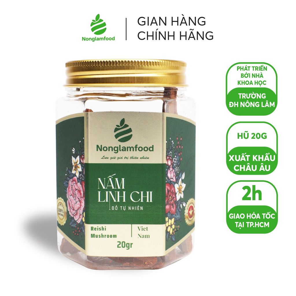 NẤM LINH CHI ĐỎ NONGLAMFOOD HŨ 20G  | HŨ LỤC GIÁC ĐẶC BIỆT | QUÀ TẶNG CAO CẤP