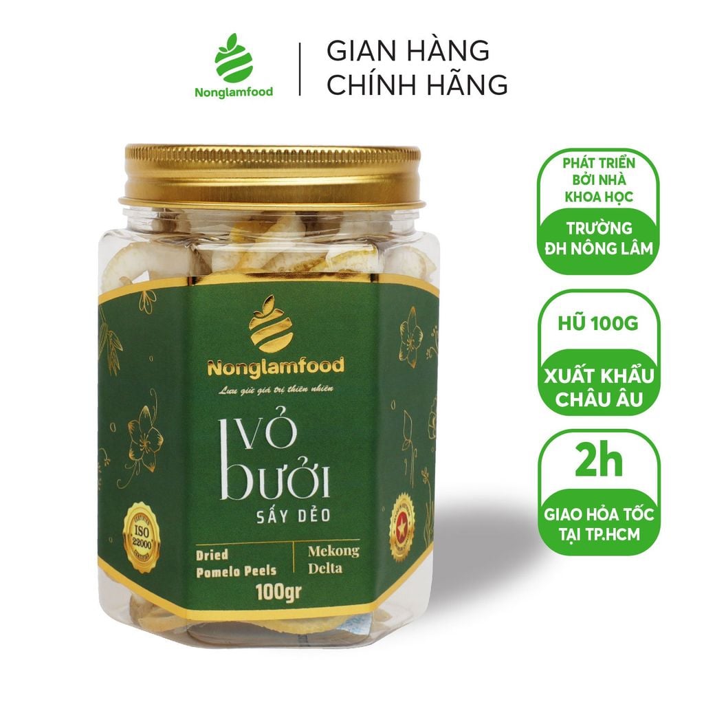 VỎ BƯỞI SẤY DẺO NONGLAMFOOD HŨ 100G | HỦ LỤC GIÁC ĐẶC BIỆT | QUÀ TẶNG CAO CẤP