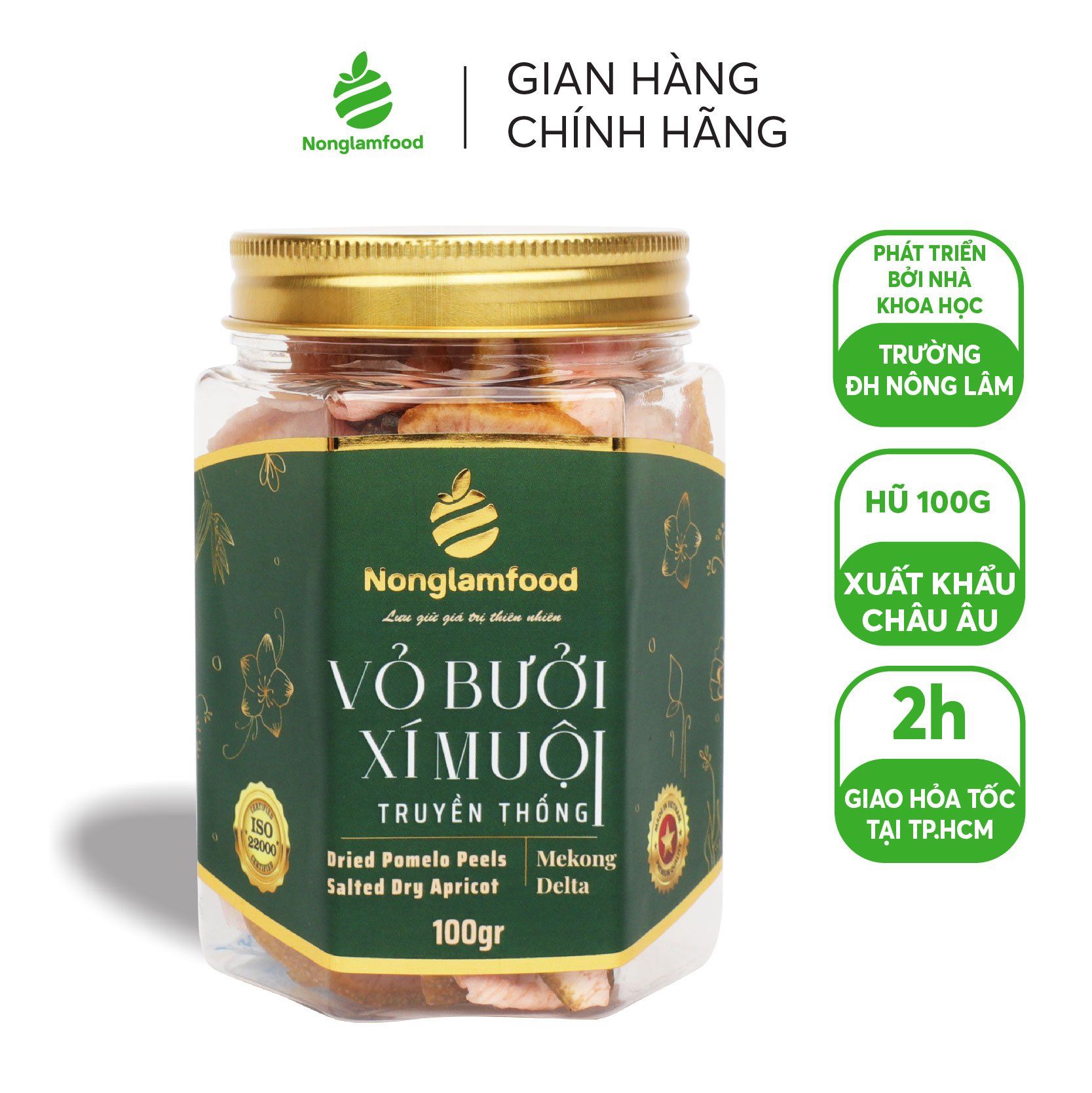 Vỏ bưởi xí muội Nonglamfood hũ 100g | Hủ lục giác cao cấp | Quà tặng cao cấp