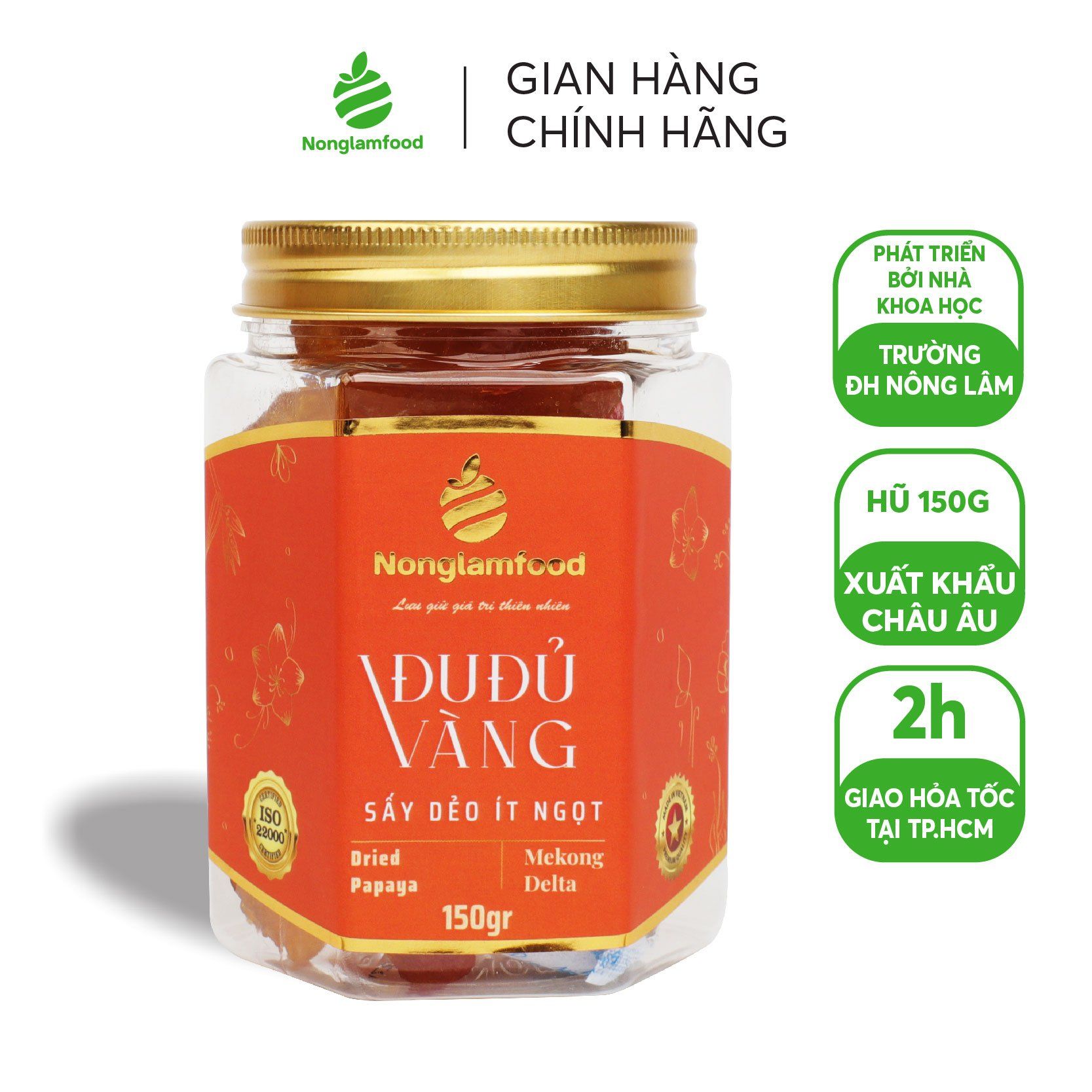 ĐỦ ĐỦ VÀNG SẤY DẺO NONGLAMFOOD HŨ 150G | HỦ LỤC GIÁC ĐẶC BIỆT | QUÀ TẶNG CAO CẤP