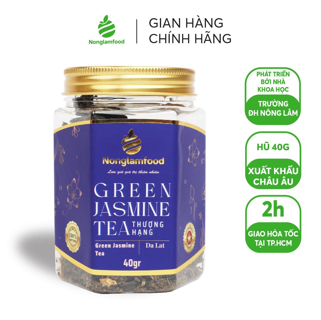 TRÀ LÀI GREEN JASMINE TEA NONGLAMFOOD HŨ 40G | HỦ LỤC GIÁC ĐẶC BIỆT | QUÀ TẶNG CAO CẤP
