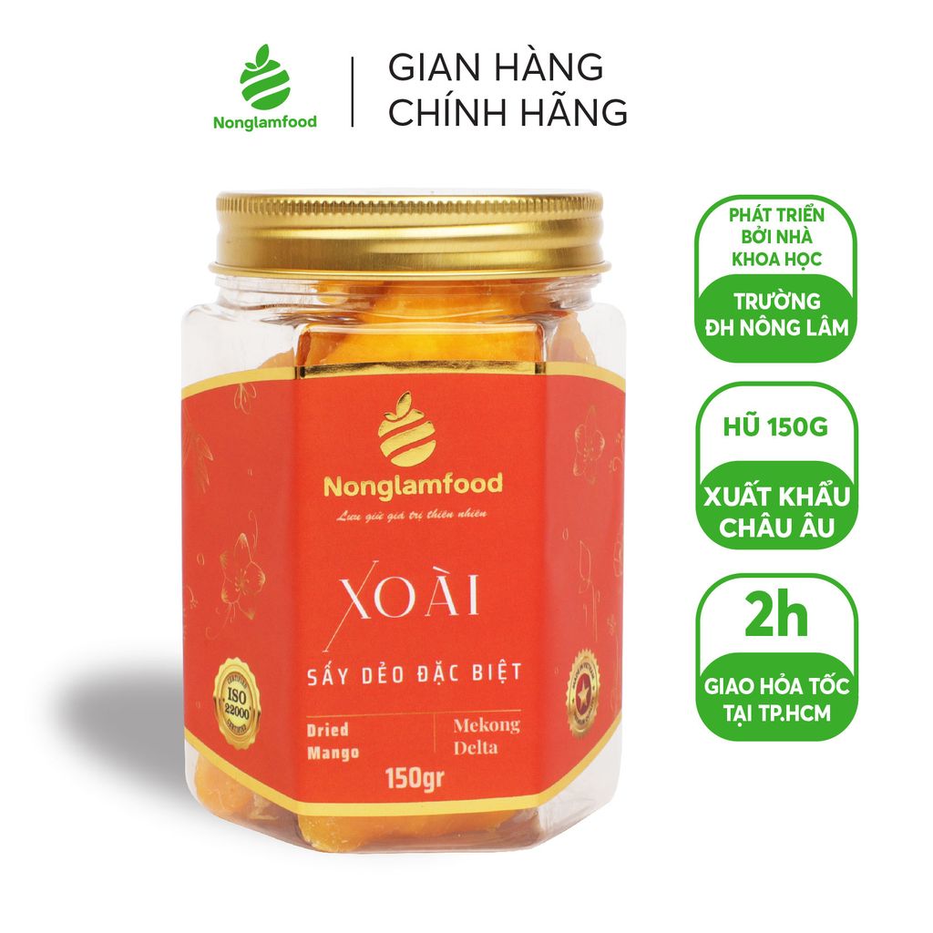 XOÀI SẤY DẺO THƯỢNG HẠNG NONGLAMFOOD HŨ 150G  | HŨ LỤC GIÁC ĐẶC BIỆT | QUÀ TẶNG CAO CẤP