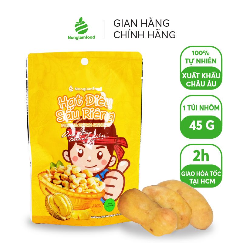 HẠT ĐIỀU SẦU RIÊNG NONGLAMFOOD TÚI 45G | PREMIUM DURIAN CASHEWS