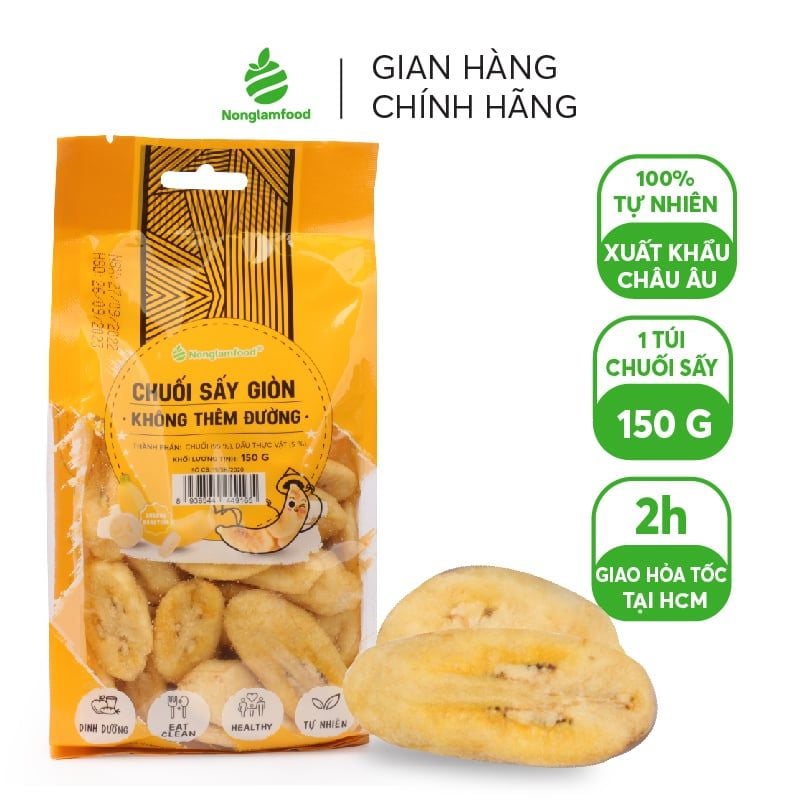 CHUỐI SẤY GIÒN NONGLAMFOOD TÚI 150G | BANANA CHIPS