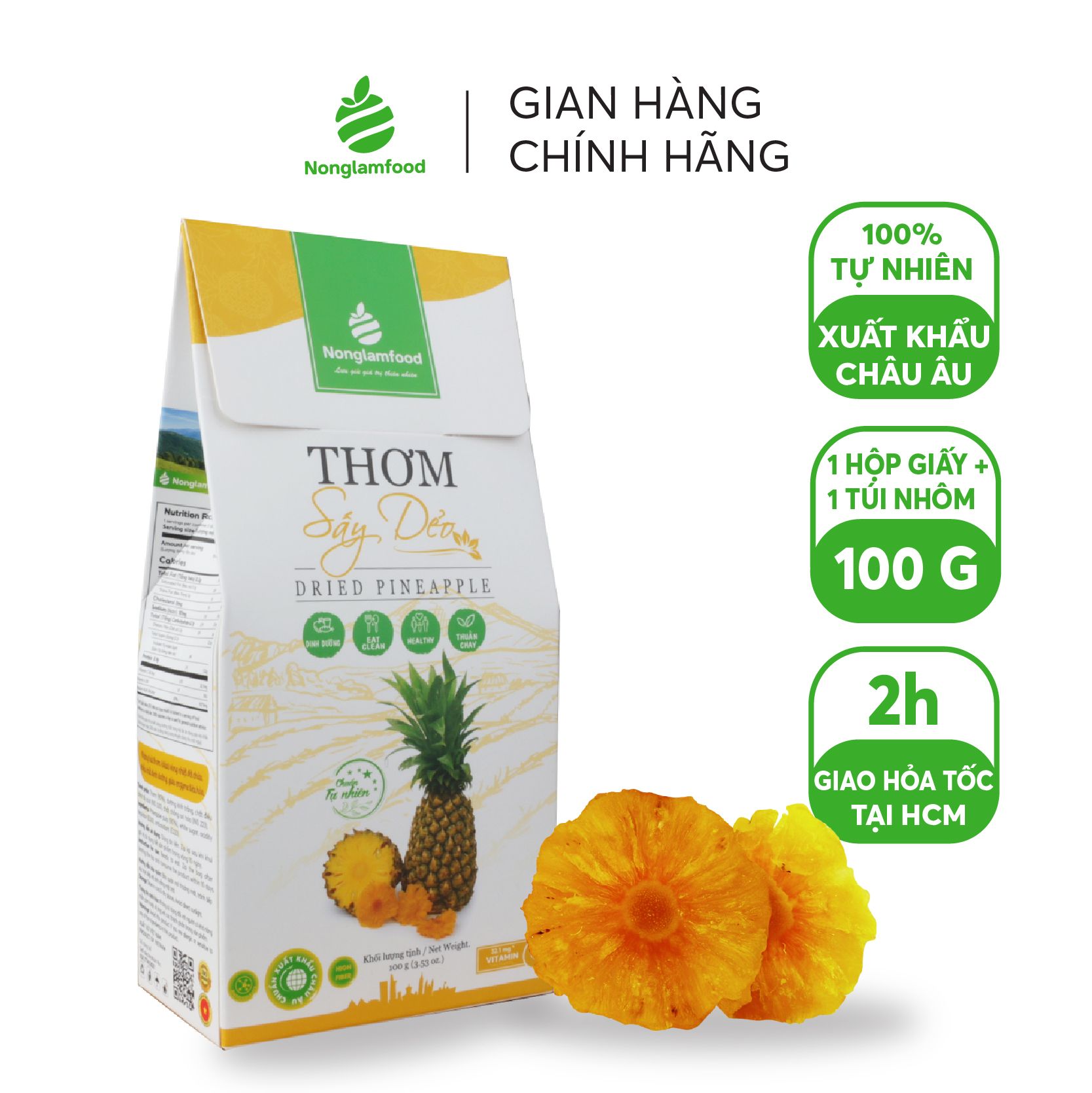 Thơm sấy dẻo Nonglamfood hộp 100g | Ăn vặt tốt cho sức khỏe | Healthy Snack