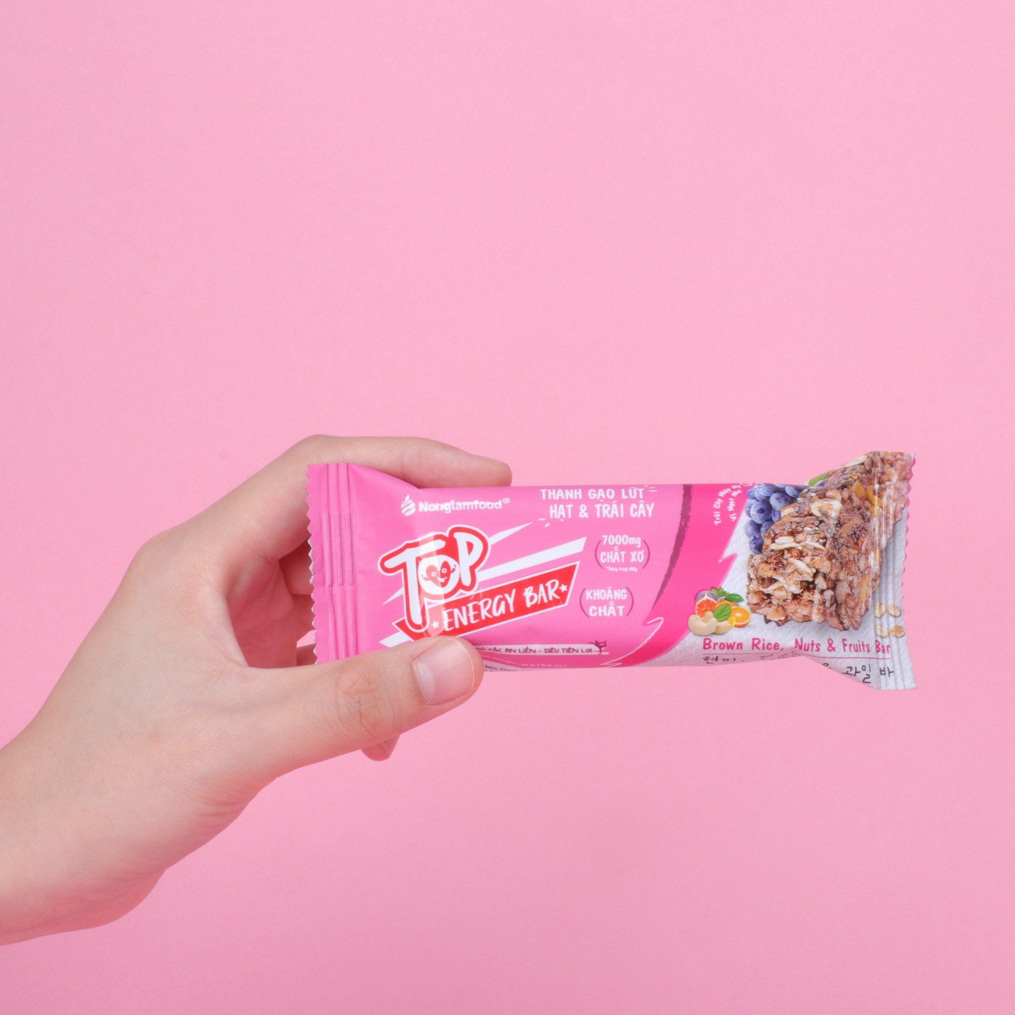 Thanh gạo lứt hạt & trái cây Nonglamfood hộp 16 thanh 272g| Ăn vặt tốt cho sức khỏe| Healthy Snack