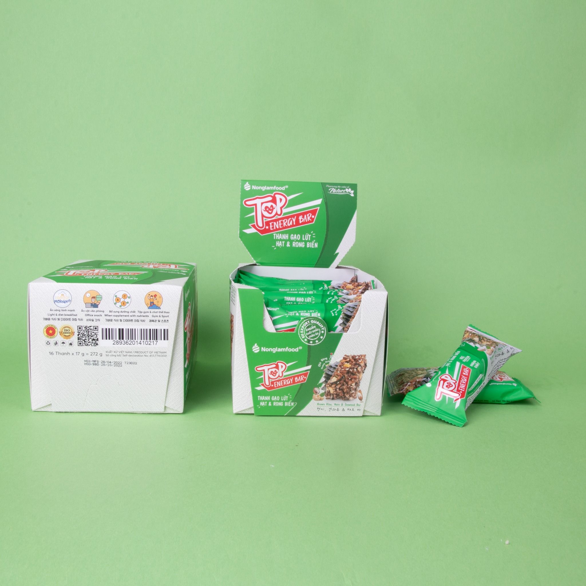 THANH GẠO LỨT HẠT & RONG BIỂN NONGLAMFOOD HỘP 16 THANH 272G| ĂN VẶT TỐT CHO SỨC KHỎE| HEALTHY SNACK