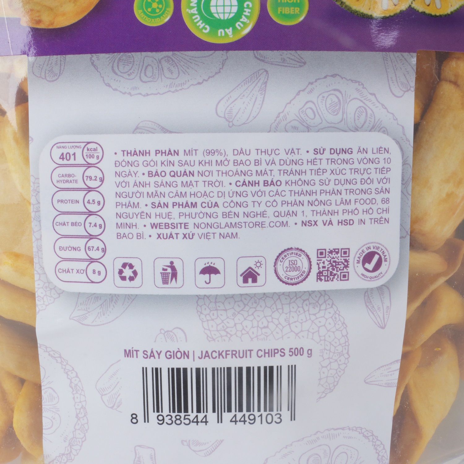 Mít sấy giòn Nonglamfood túi 100g | Jackfruit Chips