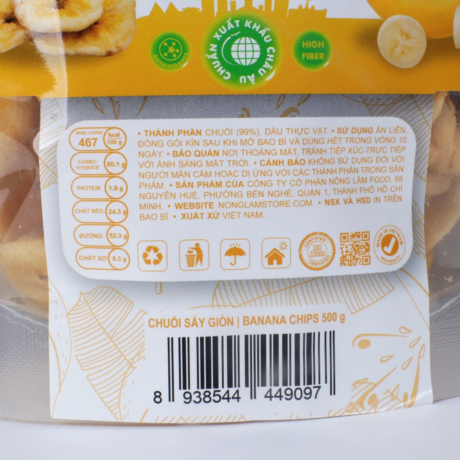 CHUỐI SẤY GIÒN NONGLAMFOOD TÚI 150G | BANANA CHIPS