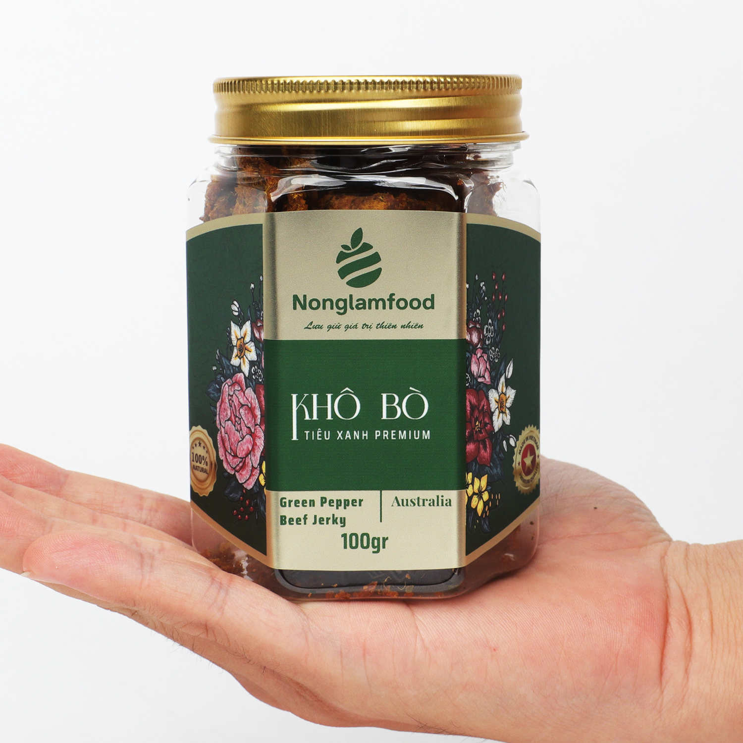 KHÔ BÒ TIÊU XANH PREMIUM NONGLAMFOOD HŨ 150G  | HŨ LỤC GIÁC ĐẶC BIỆT | QUÀ TẶNG CAO CẤP