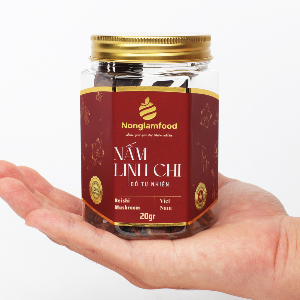 NẤM LINH CHI ĐỎ TỰ NHIÊN NONGLAMFOOD HŨ 20G  | HŨ LỤC GIÁC ĐẶC BIỆT | QUÀ TẶNG CAO CẤP