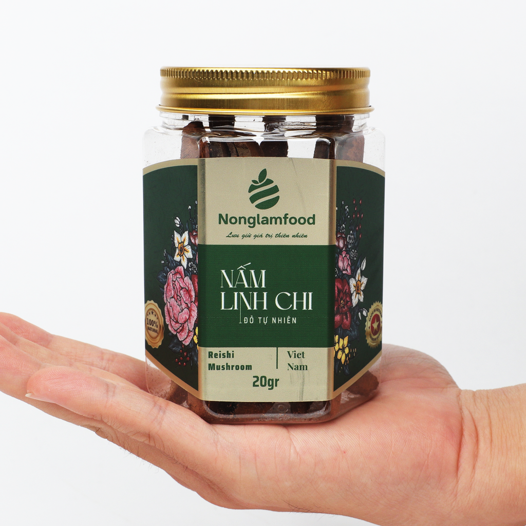 NẤM LINH CHI ĐỎ NONGLAMFOOD HŨ 20G  | HŨ LỤC GIÁC ĐẶC BIỆT | QUÀ TẶNG CAO CẤP