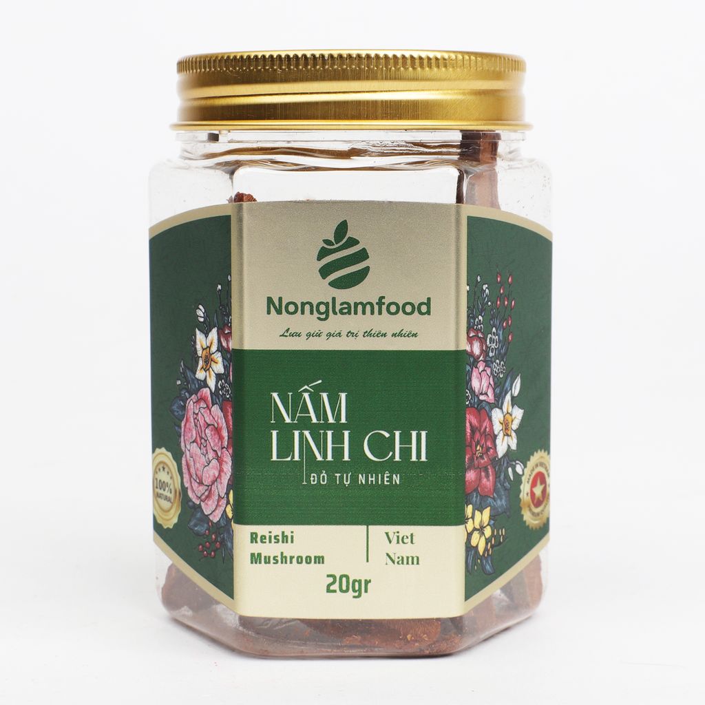 NẤM LINH CHI ĐỎ NONGLAMFOOD HŨ 20G  | HŨ LỤC GIÁC ĐẶC BIỆT | QUÀ TẶNG CAO CẤP