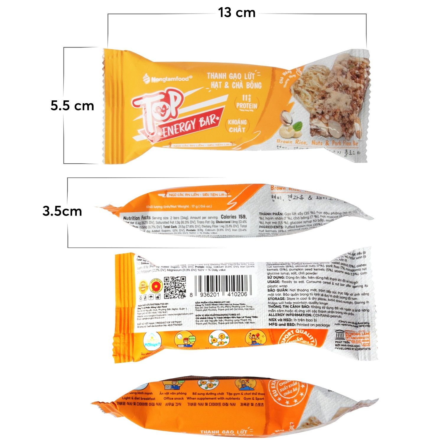 Thanh gạo lứt Top Energy Bar hạt & chà bông 17g | Tốt cho sức khỏe | Healthy Snack