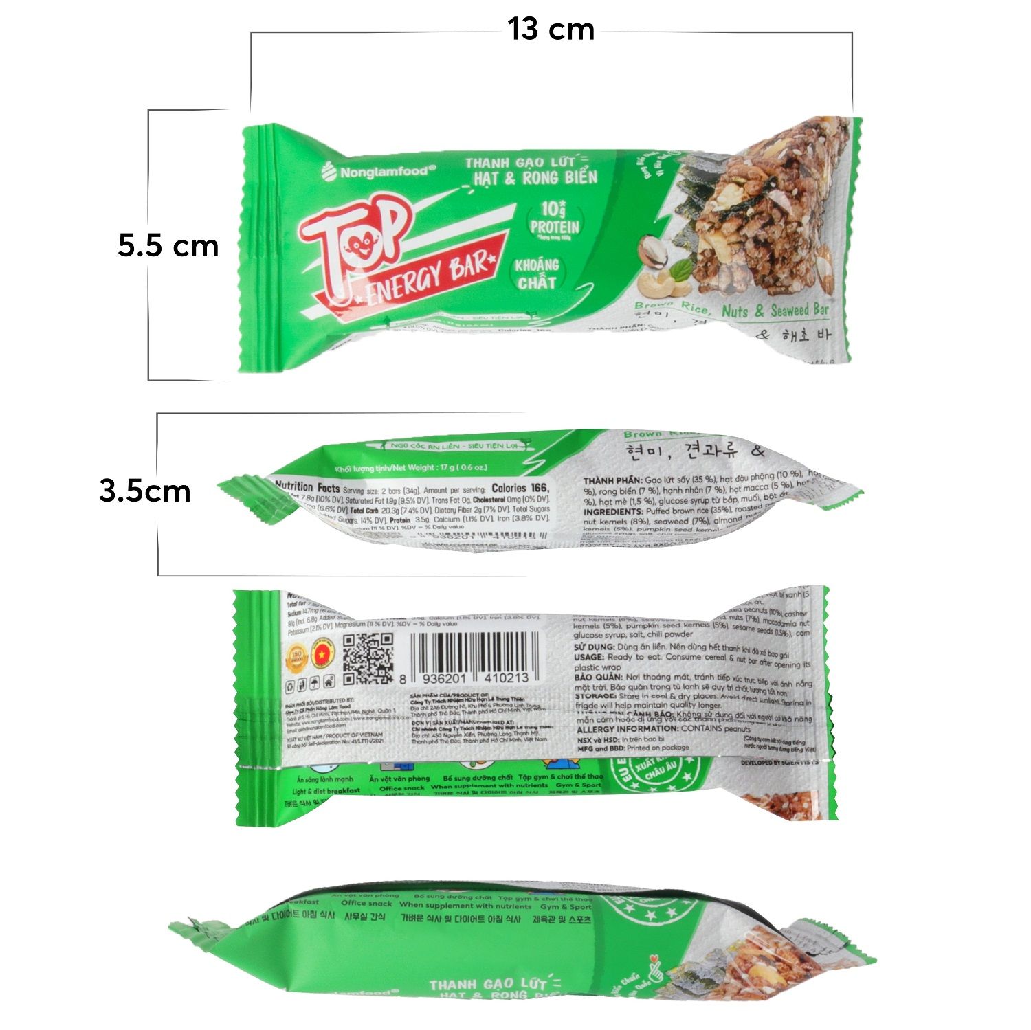 Thanh gạo lứt Top Energy Bar hạt & rong biển 17g | Tốt cho sức khỏe | Healthy Snack