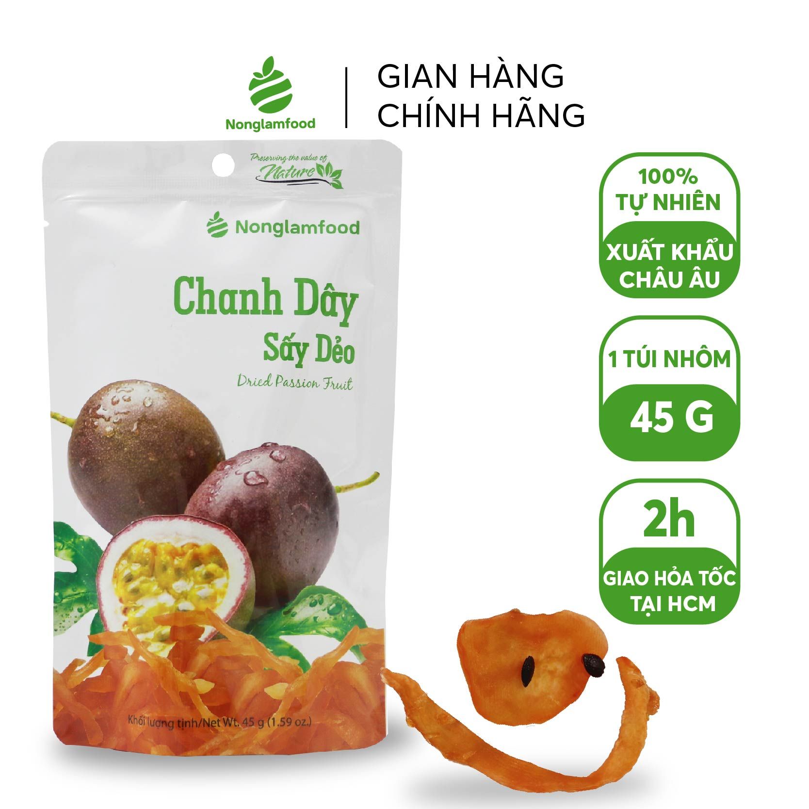 Chanh Dây Sấy Dẻo Nonglamfood túi 45g | Ăn vặt tốt cho sức khỏe | Healthy Snack