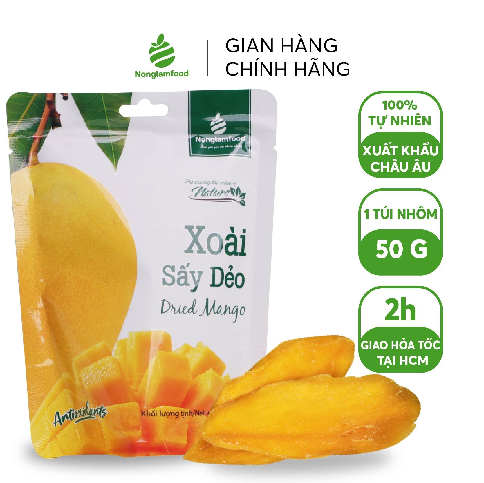 XOÀI SẤY DẺO NONGLAMFOOD TÚI 50G |  ĂN VẶT TỐT CHO SỨC KHỎE | HEALTHY SNACK